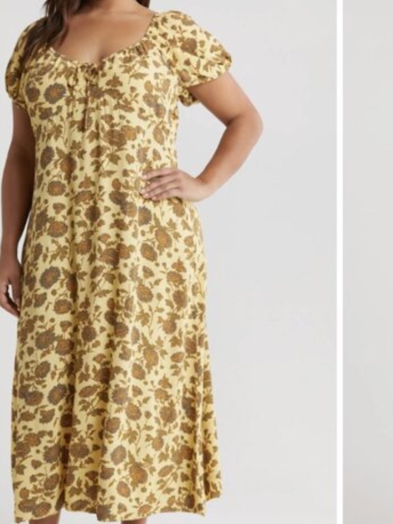 Treasure & Bond 2x Maxi Dress Yellow Olive Boutique Floral Front Keyhole